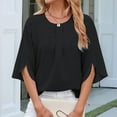 thumbnail image 5 of Women'S Casual Chiffon Blouse Tops 1/2 Ruffled Sleeve Crew Neck Loose Fit Blouses Shirts Black S, 5 of 9