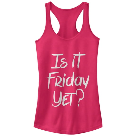 Junior's CHIN UP Is It Friday Yet Racerback Tank Top Dark Pink Small