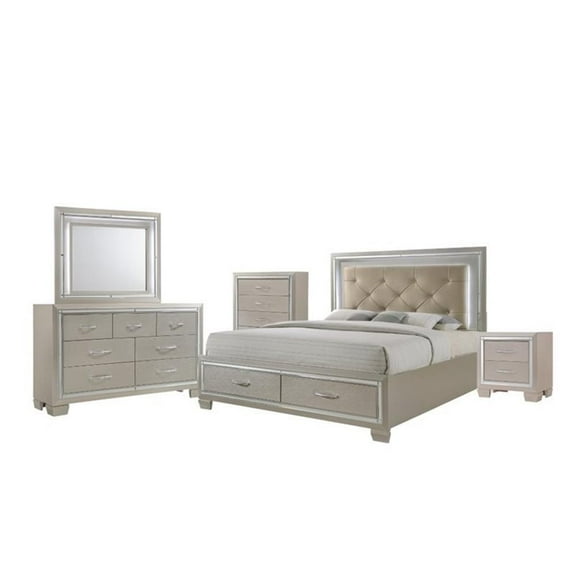 Pemberly Row Contemporary Engineered Wood 5 Piece Queen Storage Bedroom Set