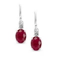 thumbnail image 2 of Gem Stone King 10K White Gold Red Ruby and White Diamond Dangle Earrings for Women (3.33 Cttw, Gemstone Birthstone, Oval 8x6mm), 2 of 5