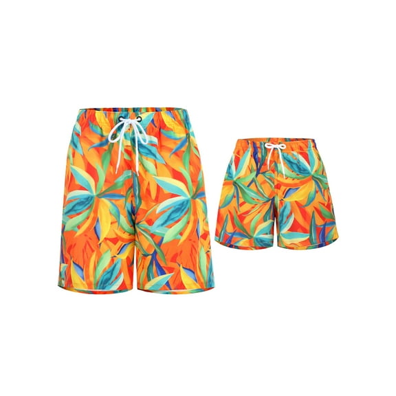 Michellecmm Family Matching Swimwear Fashion Print Swimsuit Set Father and Son Swim Trunks Bathing Suits Beachwear