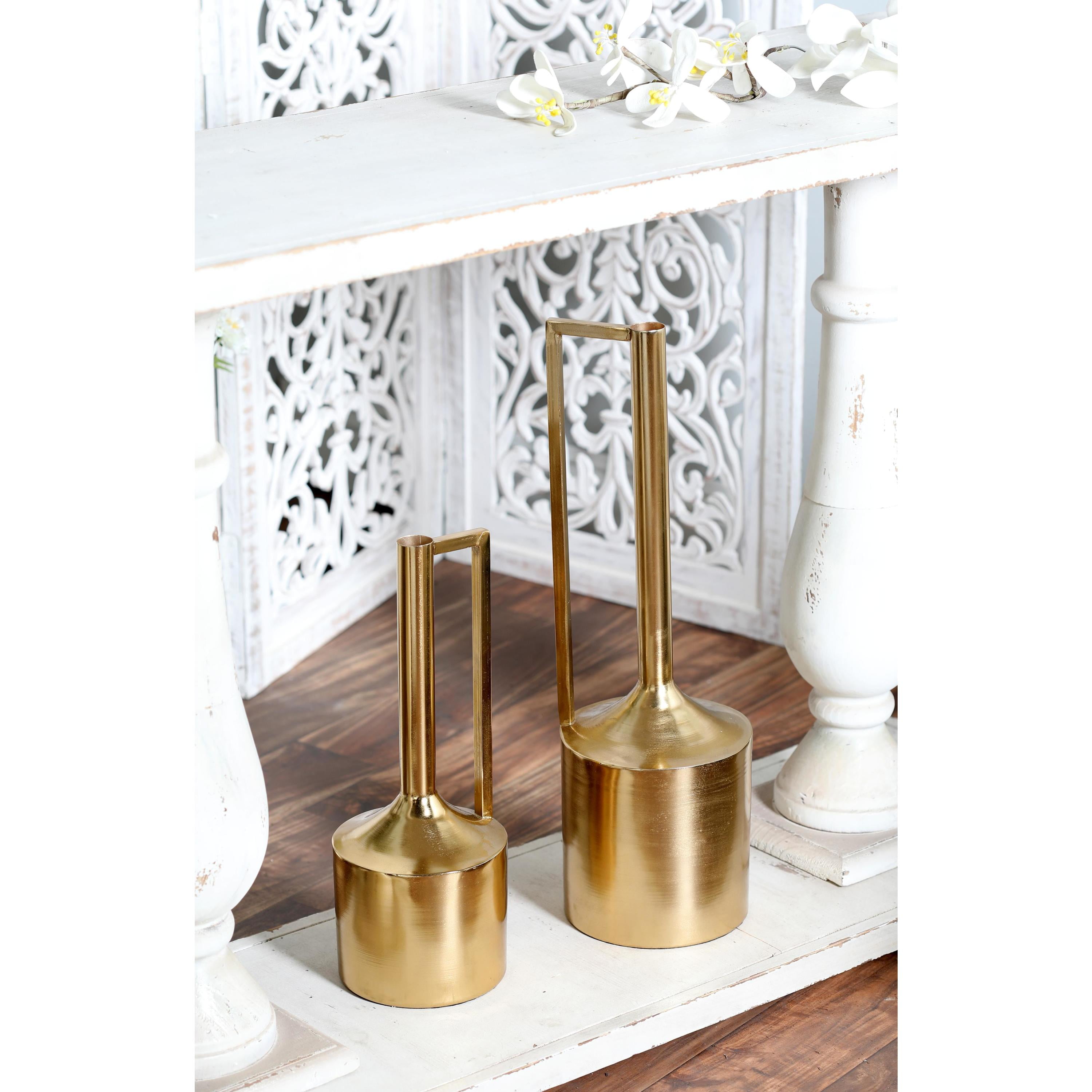 DecMode 16", 22"H Gold Metal Vase with Handles, Set of 2