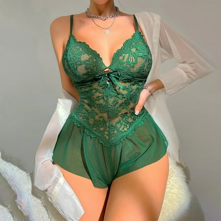 Herrnalise Women s Sexy Lingerie & Underwear Hot Floral Lace Teddy  Hollow Out Backless Bow Mesh Bodysuit Valentine s Day For Her