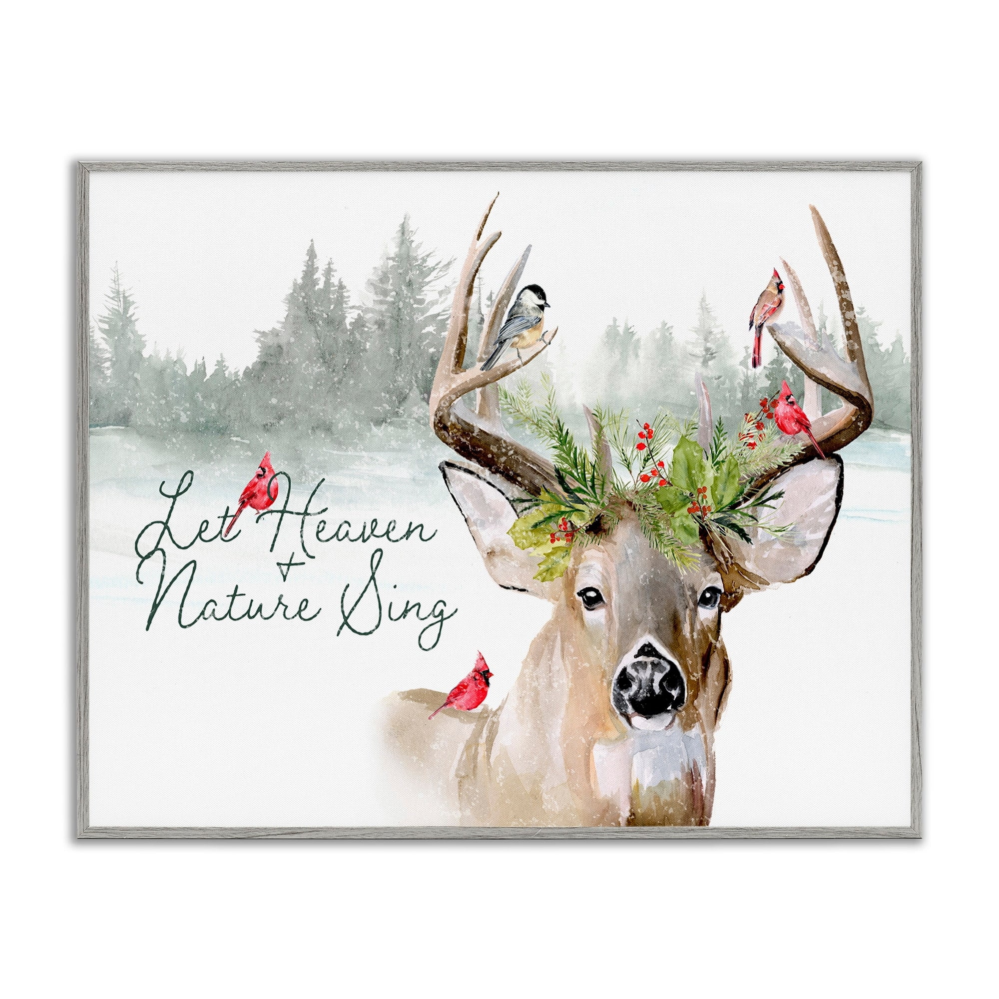 Motivational Winter Quote Red Cardinals Perched Antlers Animals & Insects Graphic Art Framed Art Print Wall Art