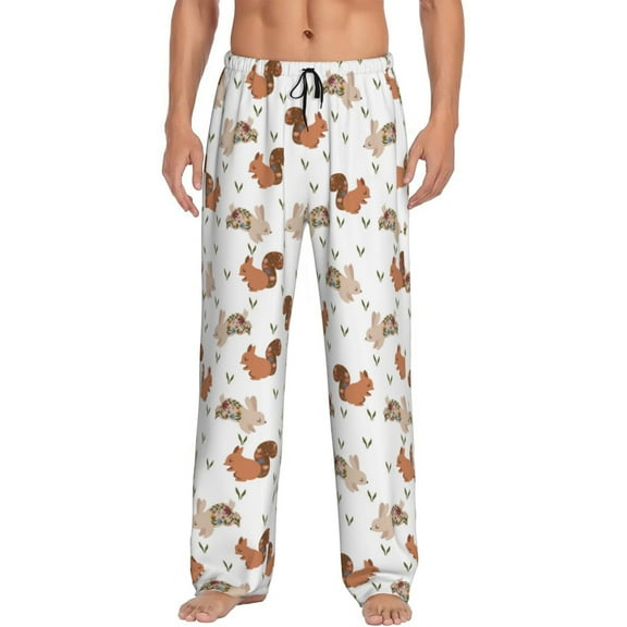 Saiise Rabbit And Squirrel Print Mens Pajama Pants for Men,Mens Lounge Pants,Funny Gifts for Men,Men's Pajama Bottoms-X-Large