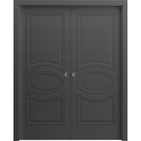 Sliding French Double Pocket Doors 36 x 80 inches / Mela 7001 Painted Black / Kit Rail Hardware / MDF Interior Bedroom Modern Doors