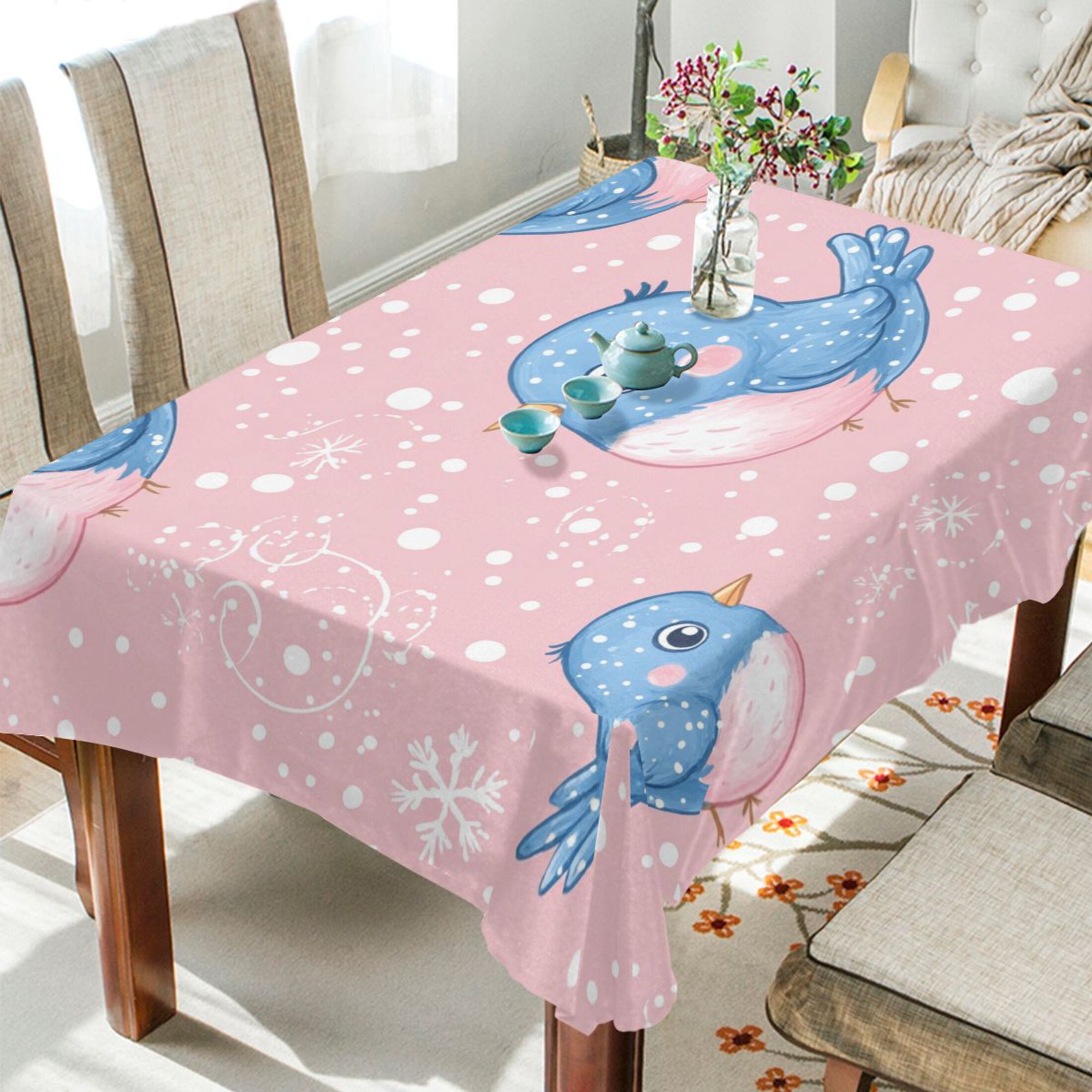 BZSMCE Square Tablecloth Whimsical Winter Blues Pattern Tableclothes