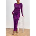 thumbnail image 3 of Vestido PRETTYGARDEN Maxi de Manga Larga con Estampado Floral y Fruncido Morado XL, 3 of 8