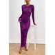 thumbnail image 3 of Vestido PRETTYGARDEN Maxi de Manga Larga con Estampado Floral y Fruncido Morado XL, 3 of 8
