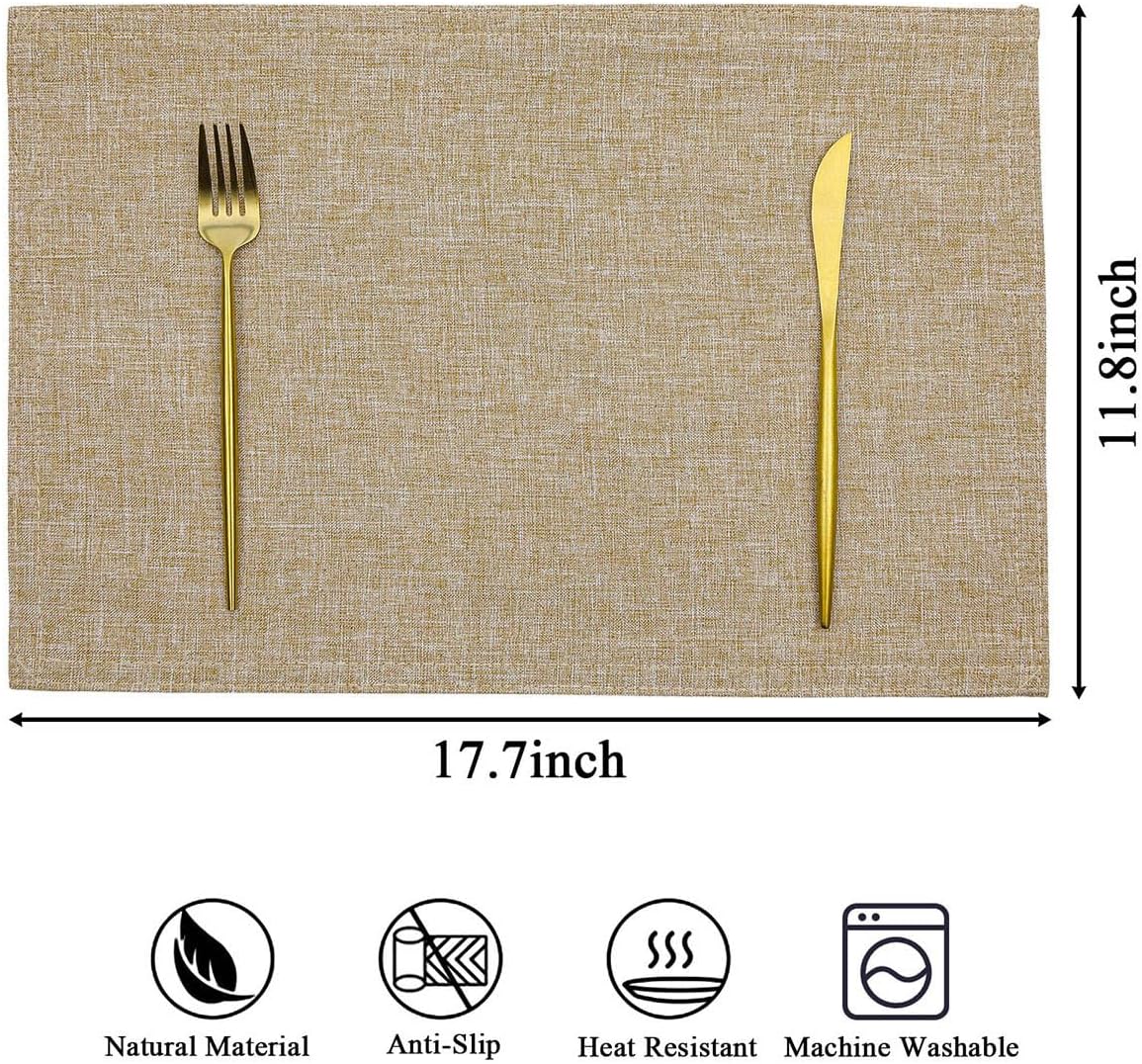 Fabric Placemats Set of 6 Machine Washable Thickened Cloth Table Placemats Heat Resistant Non Slip Table Mats Double Layer Place Mats, Beige