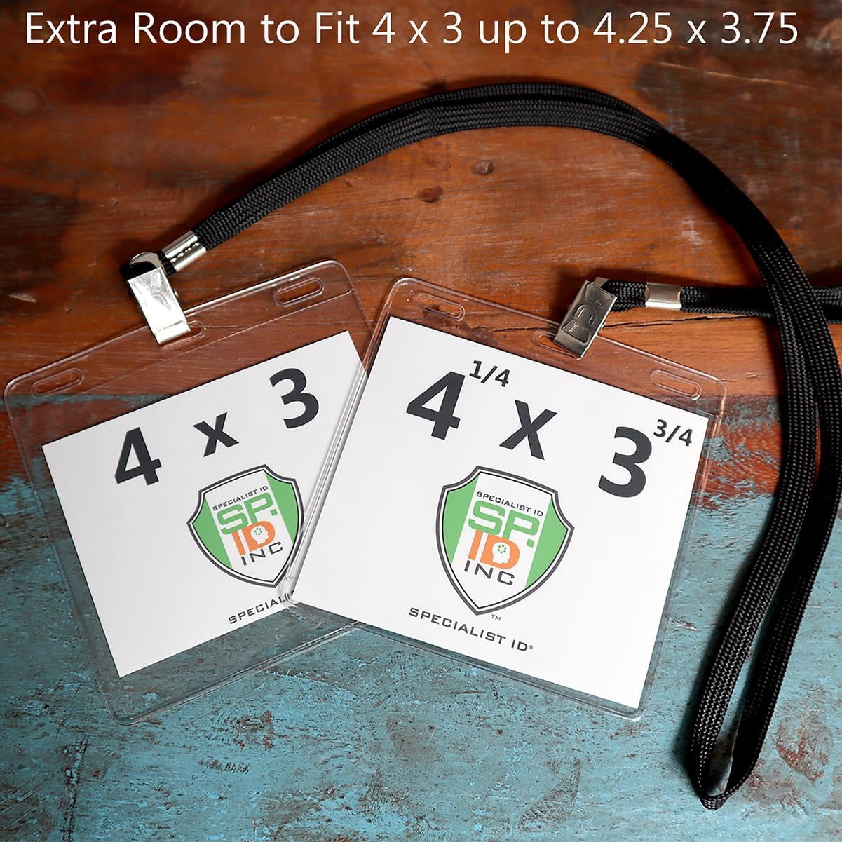 100 Pack -4x3 Nametag Holder with Lanyard - Horizontal - Premium 4 x 3 Event Badge Holders with Lanyards - Extra Room Pouch - Large Name Tags for Events, (up to 3 3/4 x 4 1/4) Specialist ID (Black)