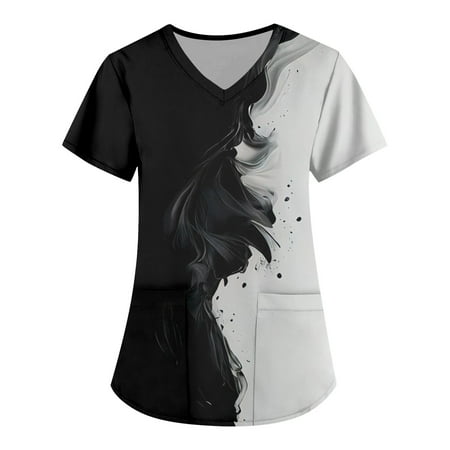 

Dorkasm Scrub Tops with Pockets Scrubs Short Sleeve V Neck Graphic Blouses for Women Loose Fit Workwear Tops White 5XL