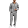 thumbnail image 6 of LYSMORA Men's Waffle Knit Quarter Zip Hoodie Tracksuit Set, 2 Piece Long Sleeve Pullover Sweatshirt & Elastic Waist Jogger Pants Loungewear Outfit, 6 of 8