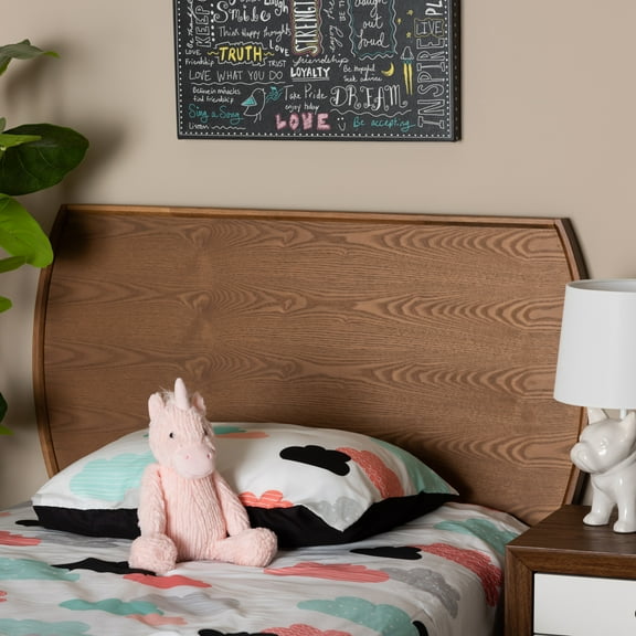 Baxton Studio Laurien Mid-Century Panel Back Support Engineered Wood Headboard, Twin, Ash Walnut