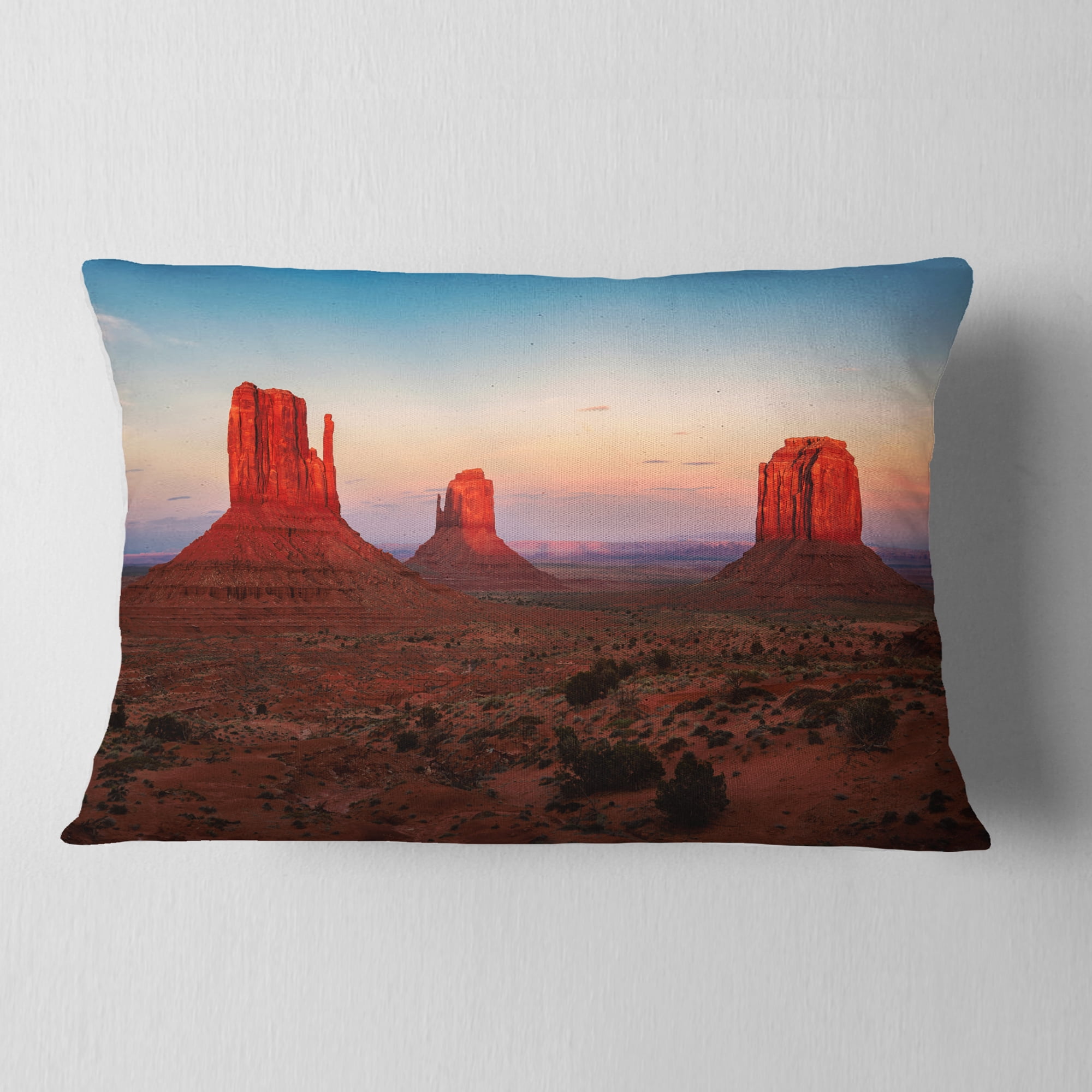 Designart Sunset in Monument Valley - Landscape Printed Throw Pillow - 12x20