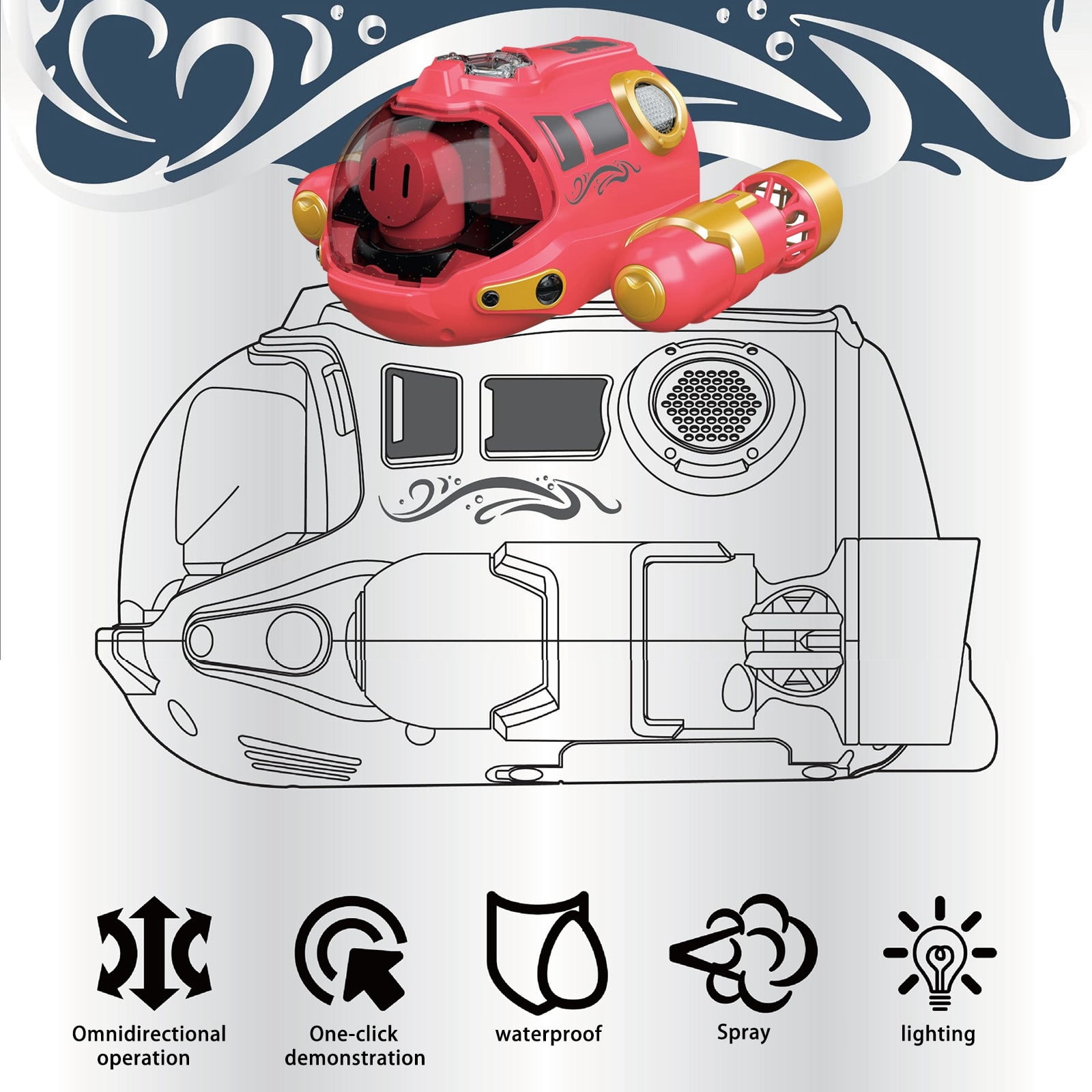 Red Double Propellers Remote Control Spray Motor Boats For Pool Tub Rc Water Summer Toy Boats