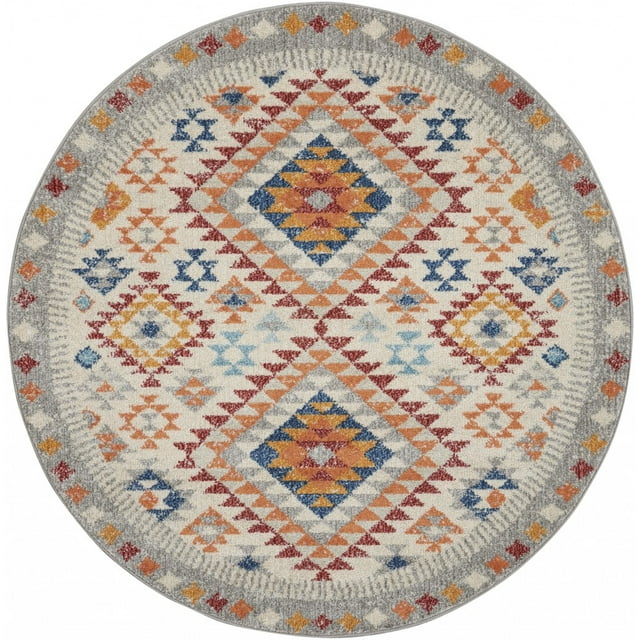homeroots home decor 385817 5’ Round Ivory and Red Diamonds Area Rug