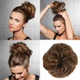 thumbnail image 4 of Synthetic Messy Bun Chignon Donut Gary Brown Color Hair Bun Pad Elastic Hair Rope Rubber Band Hair Extensions, 4 of 8