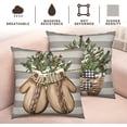 thumbnail image 6 of Christmas Winter Pillow Covers 16x16 Inch Set of 2 Gloves Eucalyptus Holly Decorative Throw Pillows Xmas Holiday Seasonal Grey Stripes Cushion Case for Outdoor Couch Patio, 6 of 6