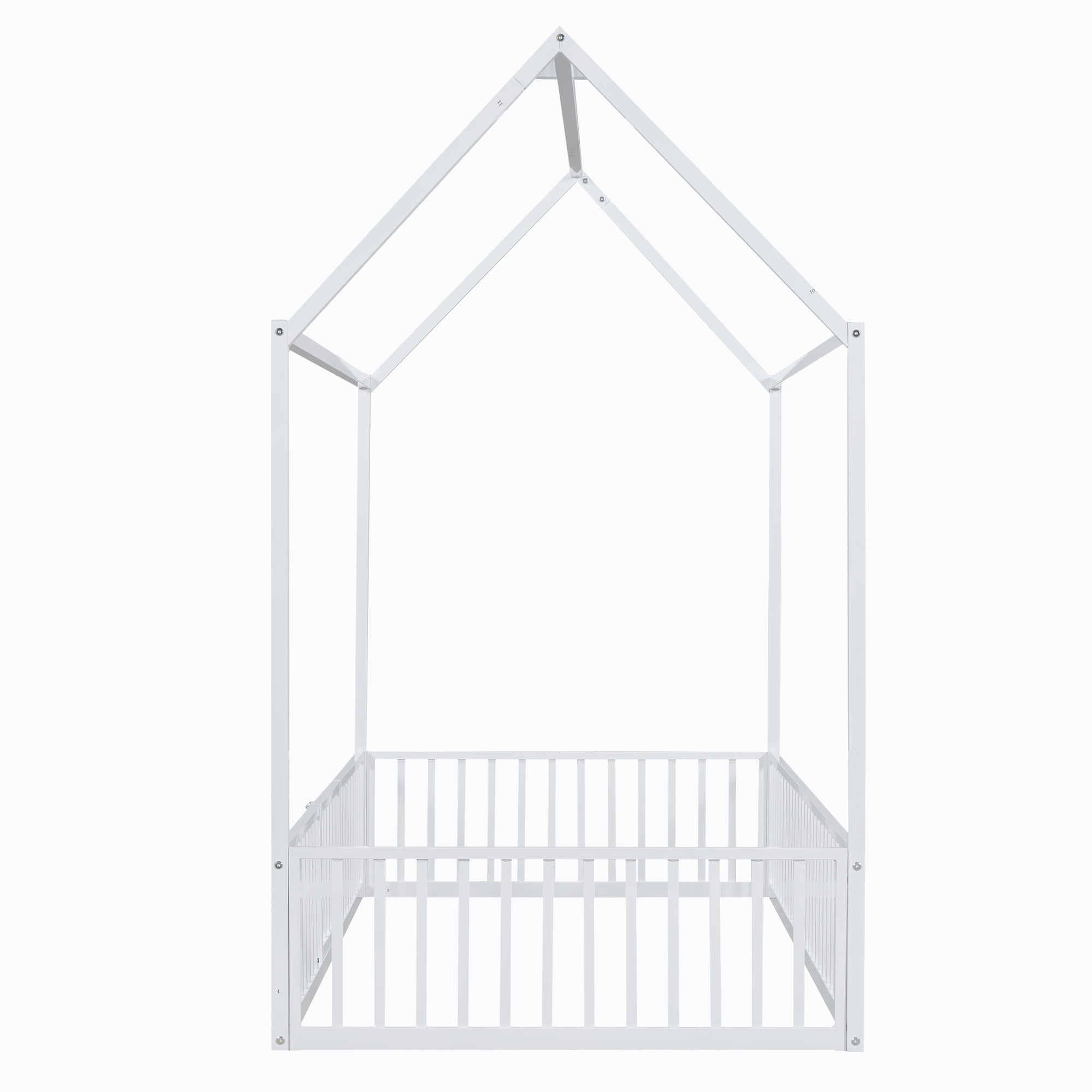 Euroco Metal Twin Size House Bed with Fence and Door for Kids, White