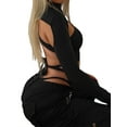 thumbnail image 4 of Wangscanis Combinaison une Pièce Slim pour Femmes, Manches Longues Col Haut en Maille Transparente Découpe Irrégulière pour Fête Boîte de Nuit, 4 of 9