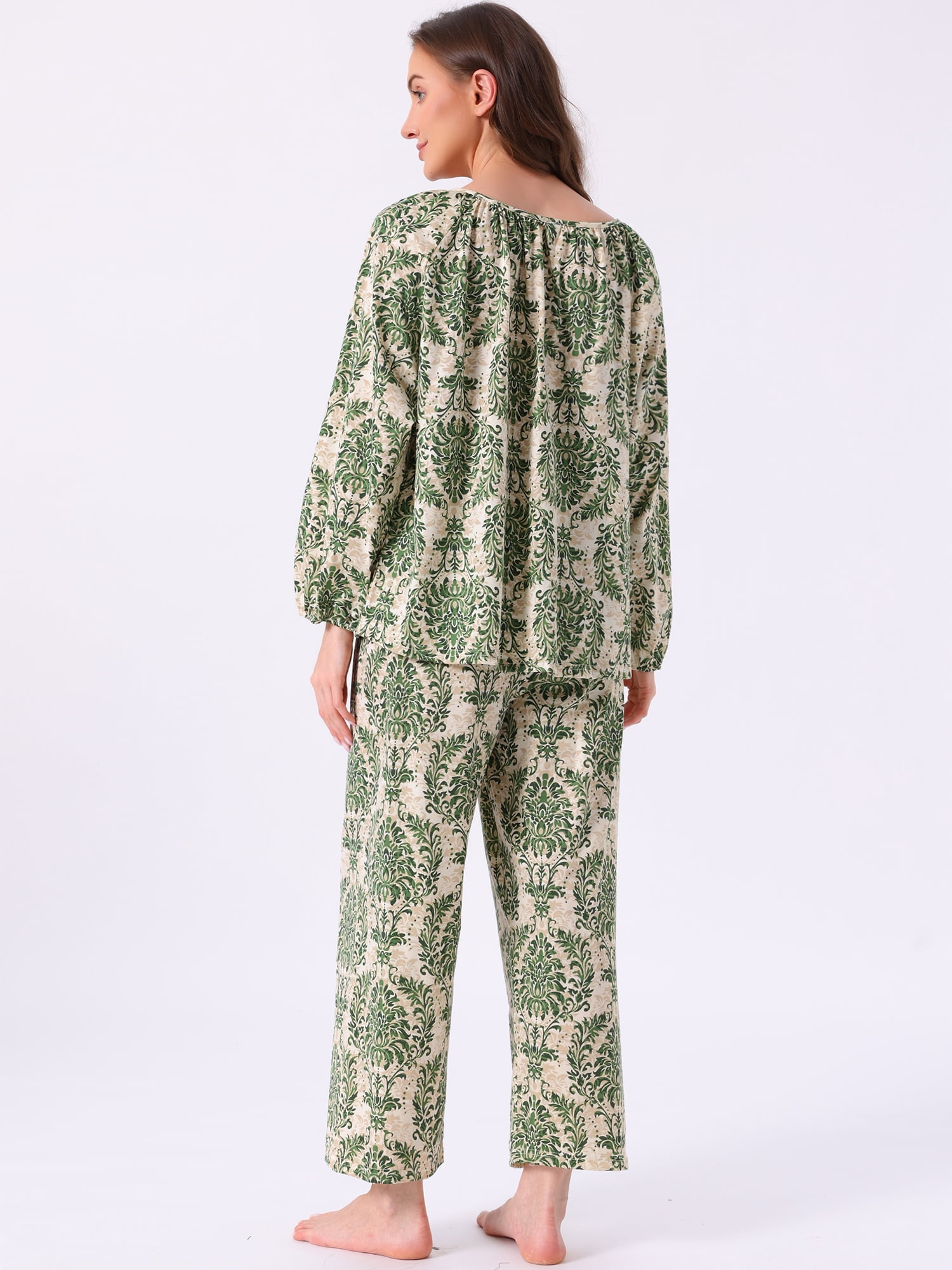 DARING DIVA Women's Long Sleeve Floral Pullover Tie Front Wide Leg Pajamas XL Light Green