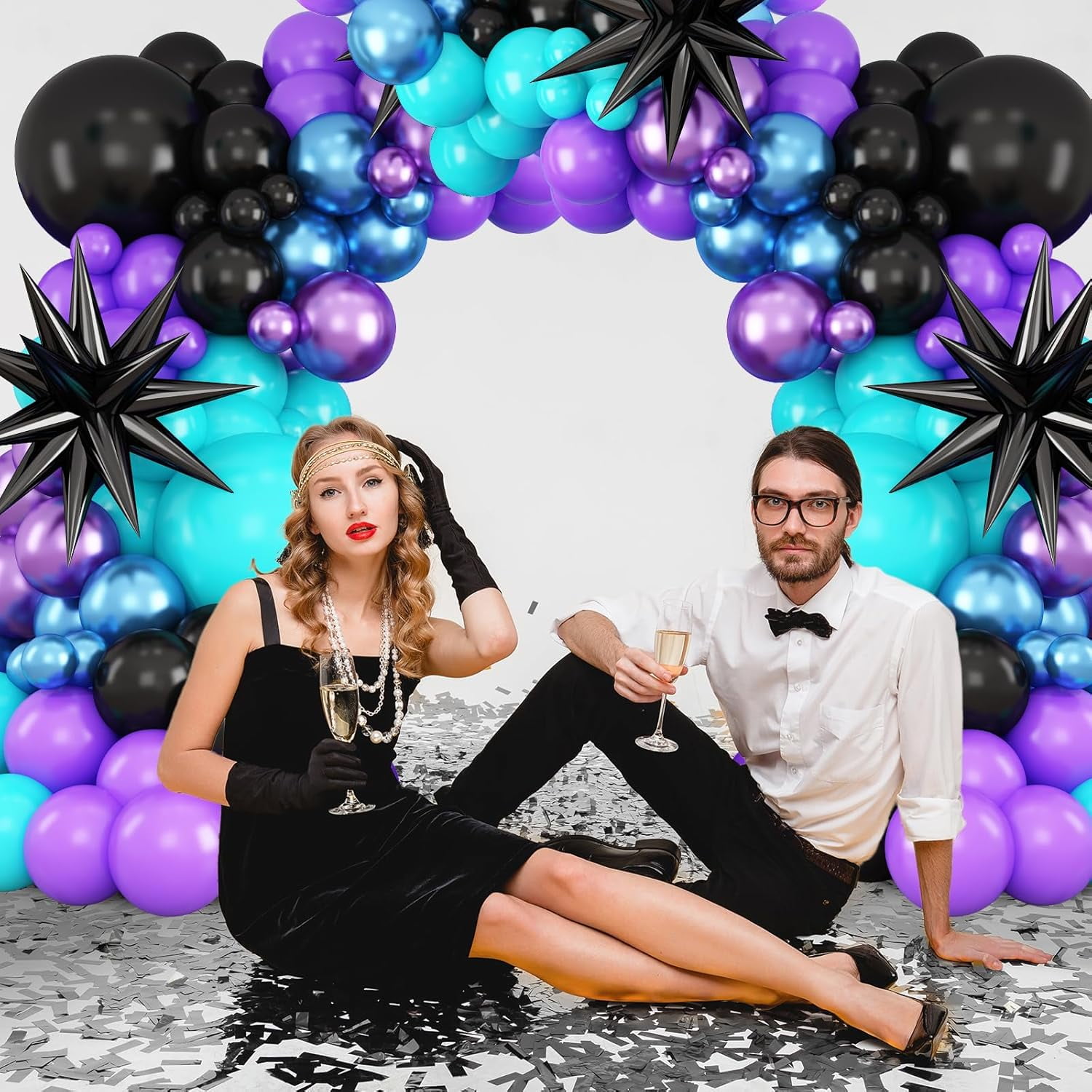 Black Purple Blue Balloon Arch Kit,Teal Balloon Garland with Star Foil Balloons for Kids Video Game Baby Shower Engagement Party Decorations