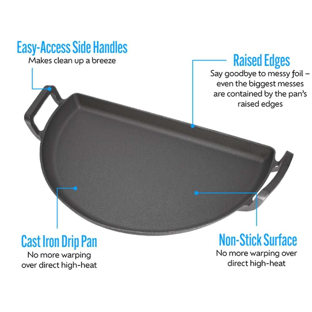 SnS Grills Slow 'N Sear® Cast Iron Drip 'N Griddle Pan 18" — 3-in-1 Cast Iron Drip Pan & Smashburger Griddle for Weber 18-Inch Kettle & Home 'N Roam Travel Kettle
