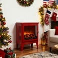 thumbnail image 3 of 17" Freestanding Electric Fireplace Stove, 5000 BTU Electric Fireplace Heater with Realistic 3D Flames and Overheat Protection, 700W/1400W, Red, 3 of 9