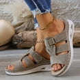 thumbnail image 3 of Rokment Womens Orthopedic Platform Wedge Gladiator Sandals Vintage Comfortable Casual Suede Air Cushion Arch Support Walking Slip on Slides Beach Summer Shoes Grey Size 6, 3 of 7