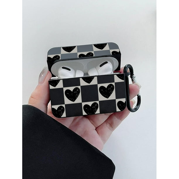 1pc Black Heart Printed Soft Protective Cover With Hook, Shockproof Earphone Case Compatible With Airpods 1/2, Airpods 3, Airpods Pro, Airpods Pro2