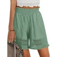 thumbnail image 3 of STARVNC Women Hollow Out Ruffle High Waisted Smocked Pocket Shorts, 3 of 5