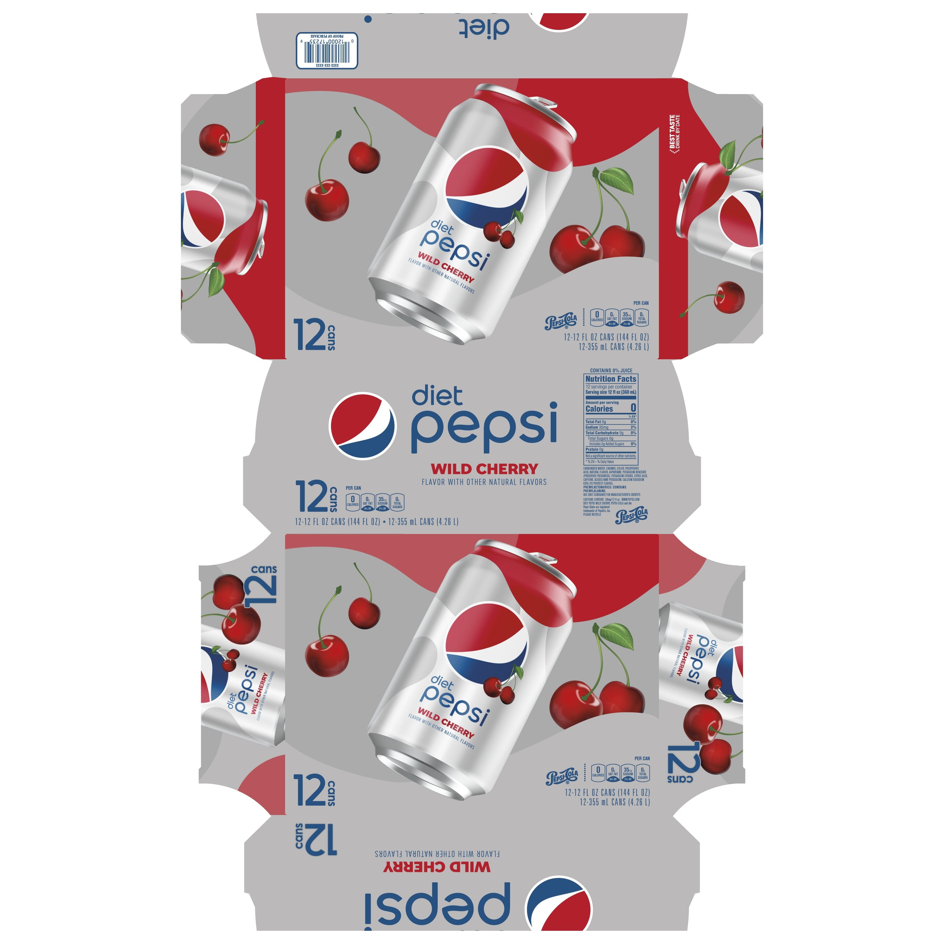 Diet Pepsi Cola Wild Cherry Soda Pop, 12 fl oz 12 Pack Cans