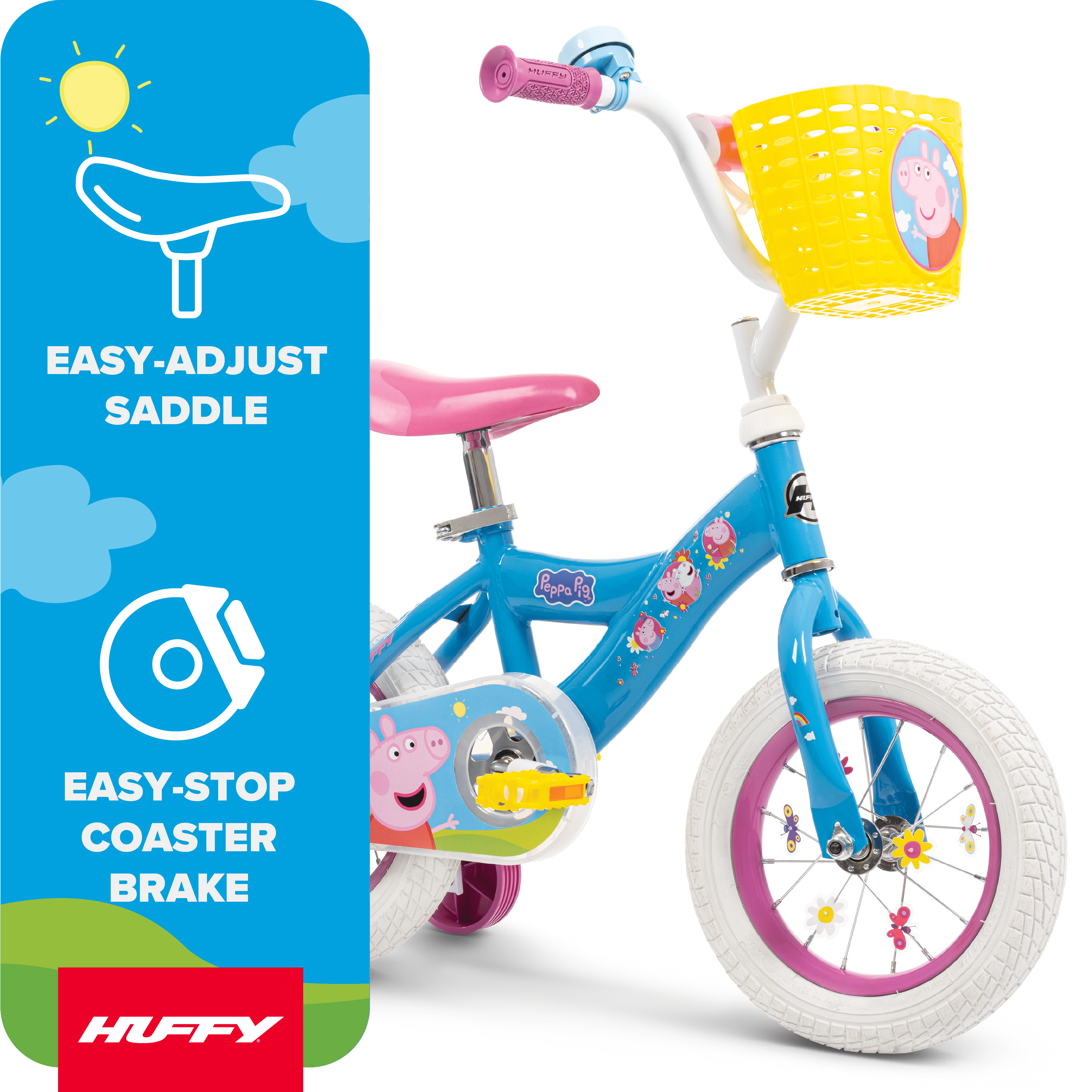 Huffy 12" Peppa Pig Kids' Bike, Fits Riders 37"-42", Blue, Youth, Girls