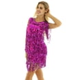 thumbnail image 3 of TiaoBug Robe Sans Manches à Col en V pour Femmes Robe à Sequins Brillants avec Franges Robe Samba Latin Tango Rose G, 3 of 7