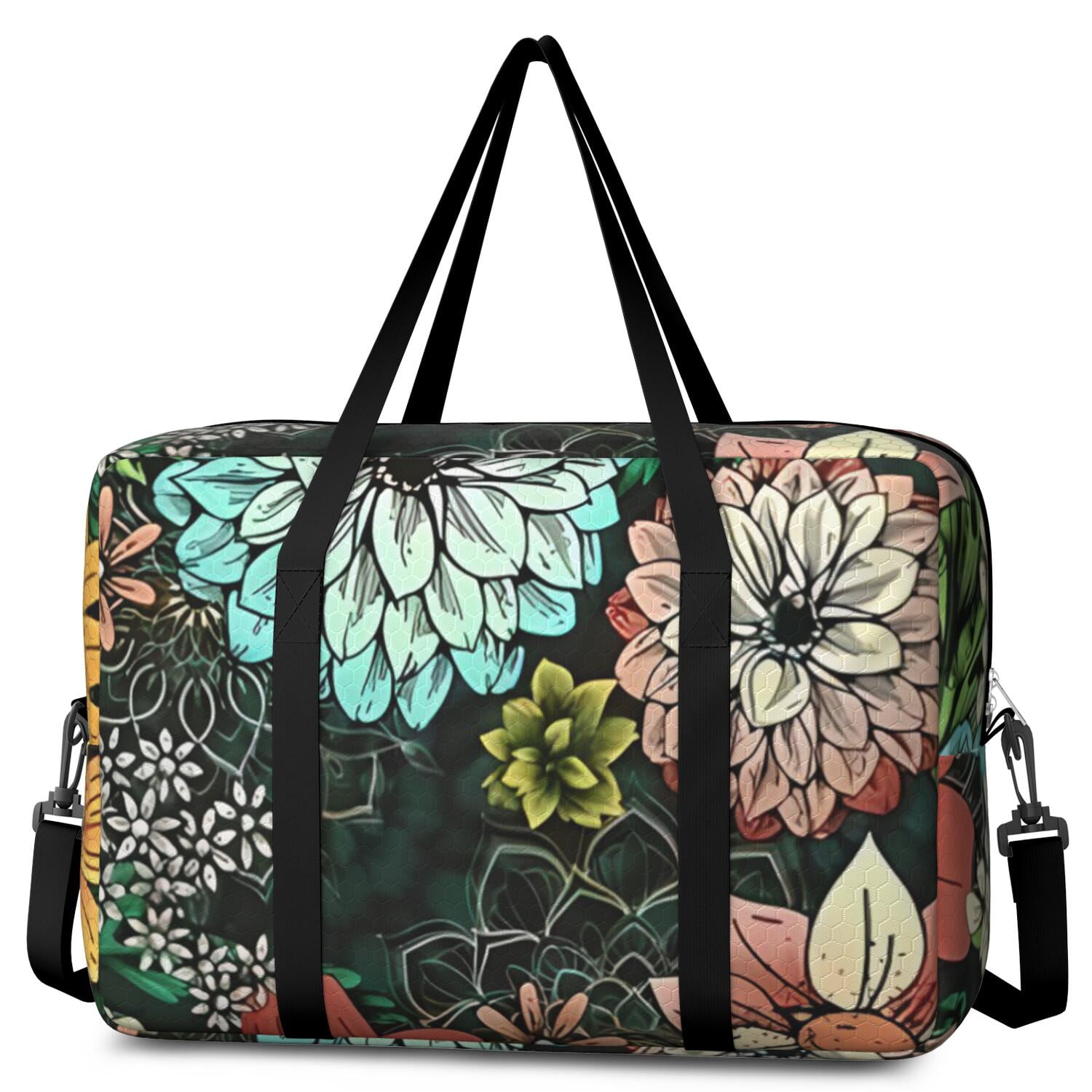 For Spirit Airlines Personal Item Bag 18x14x8 Inch, Floral Weekender Travel Bag, Foldable Travel Duffel Bag Underseat Carry on Bag with Luggage Sleeve for Women and Men 30L