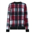 thumbnail image 4 of Holzkary Plaid Bomber Fall Jackets for Women 2025 Zip Up Bomber Jacket Casual Coat Stand Collar Lightweight Short Outwear Top Checkered Coats Plaid Jackets Long Sleeve Baggy Outwear Coat Wine S, 4 of 4