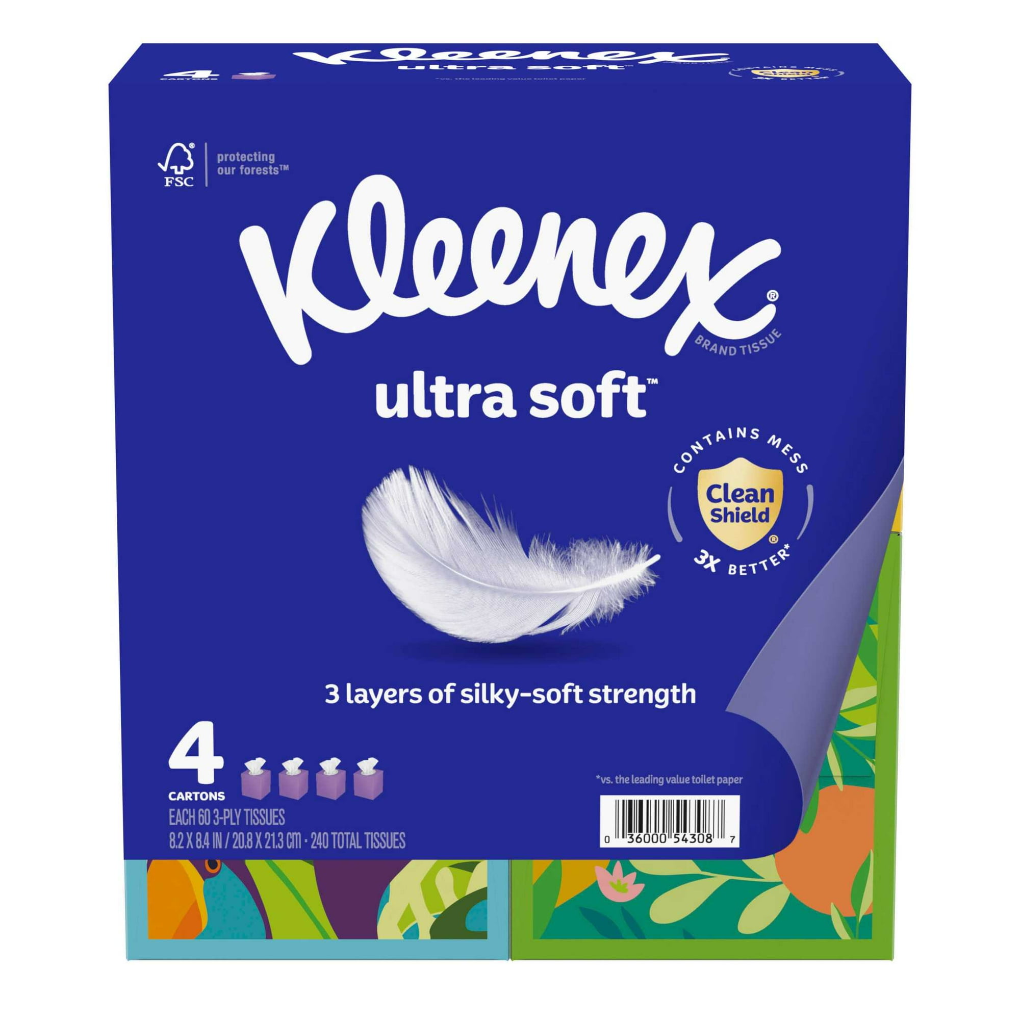 Kleenex Ultra Soft Facial Tissues, 4 Cube Boxes, 60 Tissues per Box, 3-Ply