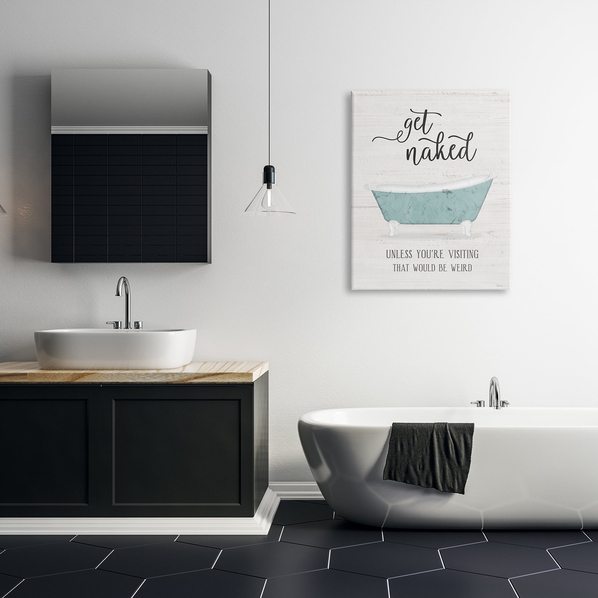 Stupell Industries Funny Get Naked Phrase Vintage Blue Tub Bathroom, 30 x 40, Design by Natalie Carpentieri