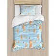 thumbnail image 3 of Animal Duvet Cover Set, Water Bubbles on the Surface with Seahorse and Sea Star in Waves Coast Tropical, Decorative 3 Piece Bedding Set with 2 Pillow Shams, Queen Size, Orange Blue, by Ambesonne, 3 of 3
