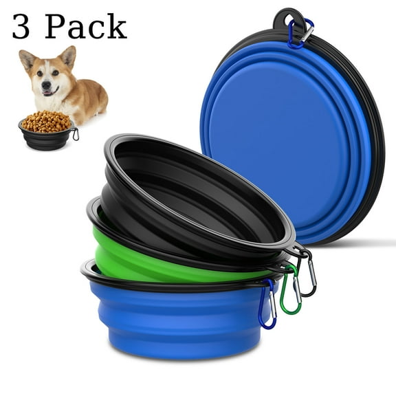 Collapsible Dog Bowls for travel, Tekcoo 3 Pack Large Portable Dog Water Bowls for Dog Cats Pet Foldable Feeding Watering Dishes with Carabiner for Traveling Hiking Walking, Black Blue Green