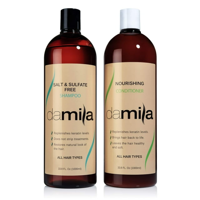 Damila Salt & Sulfate Free Shampoo & Conditioner for Keratin and Color Treated Hair - Professional Keratin Value Pack for Damaged, Frizzy, Curly, Dry