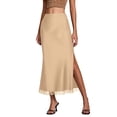 thumbnail image 2 of ClodeEU Women's Lightweight Silk Midi Skirt with Lace Hem and Side Slit,Solid Color Casual Summer Skirt Khaki,Womens Plus S, 2 of 8