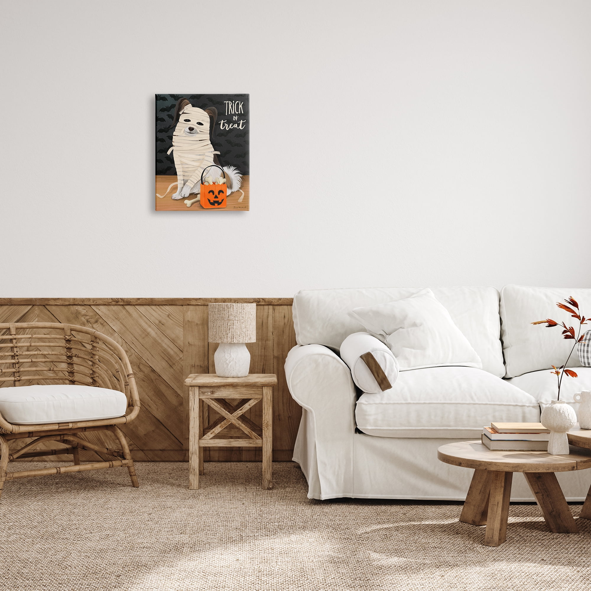 Stupell Industries Dog Wearing Mummy Costume Trick or Treat Halloween Graphic Art Gallery Wrapped Canvas Print Wall Art, Design by Diane Neukirch