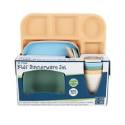 Your Zone 24-Piece Plastic Square Dinnerware Set for Kids, 4 Divided Trays, Plates, Bowls, Cups, Forks and Spoons, Cream/Orange/Green/Blue