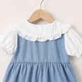 thumbnail image 6 of Fengqque Girls Ruffled Peter Pan Collar Denim Dress Puff Short Sleeves Partial Front Buttons A-Line Casual Dress Light Blue-A 18-24 Months, 6 of 8