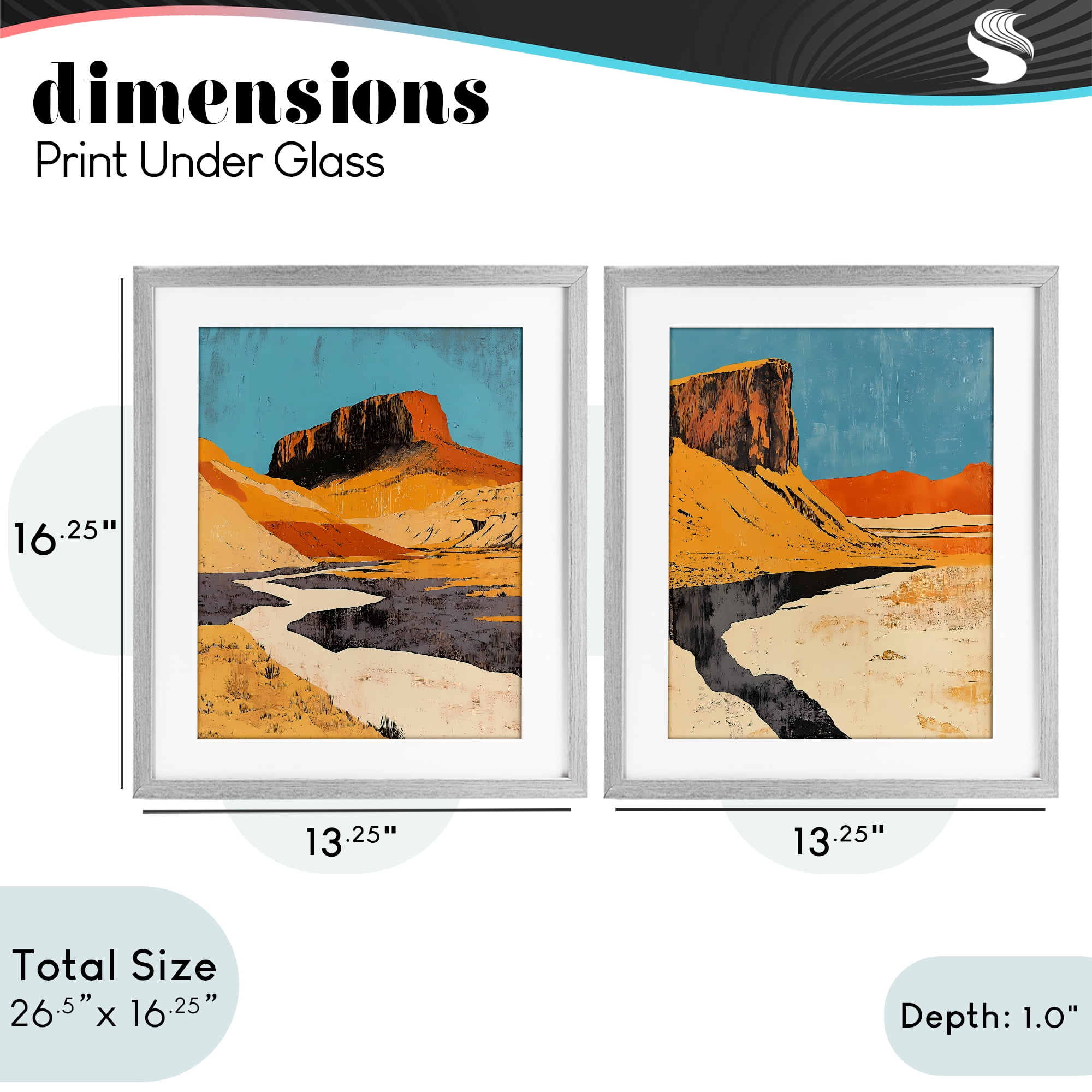 Stupell Industries Desert Canyon Pass 2 Piece Gray Framed Print Under Glass Set, design by Walker Noble