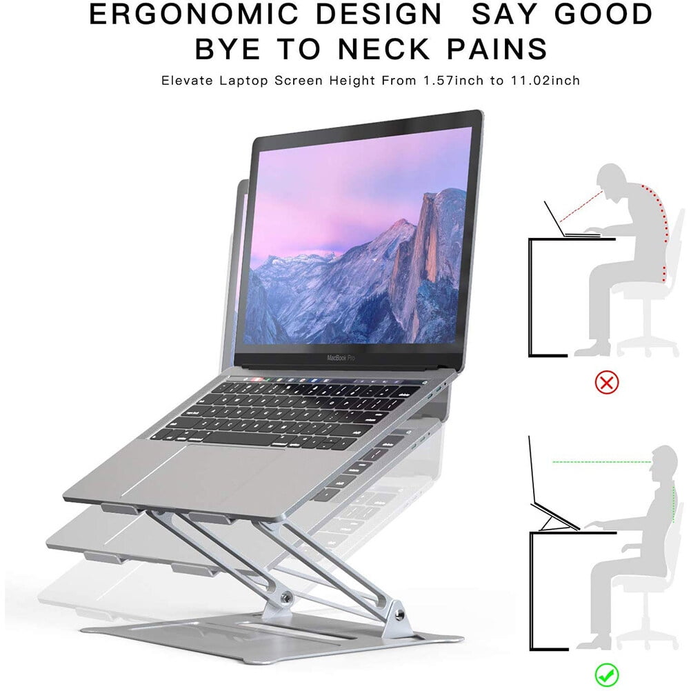 IBASETOY Foldable Laptop Stand Height Adjustable Notebook Pc Holder Portable Support For Home Office Use Silver
