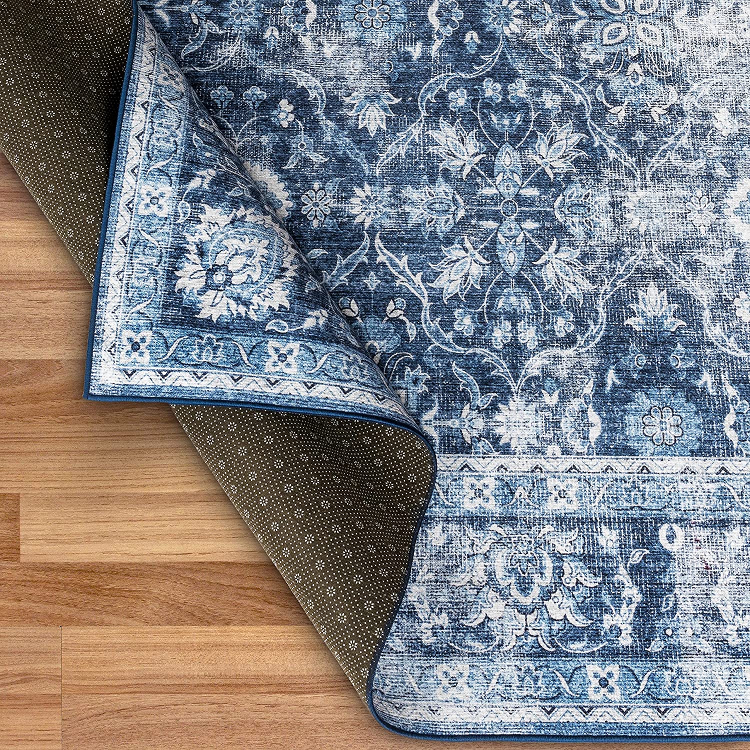 ReaLife Machine Washable Rug Stain Resistant, Non-Shed Eco-Friendly, Non -Slip, Family  Pet Friendly Made from Premium Recycled Fibers Vintage  Distressed Trellis Blue 4' x 6'