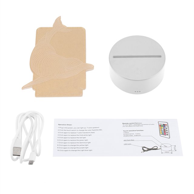 Lámpara de Control Táctil Zhivalor Luz Nocturna 3D Panel de Delfines Acrílico Blanco